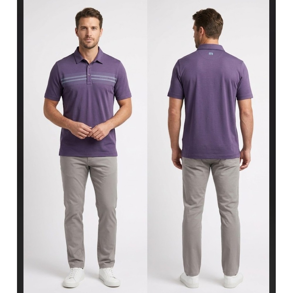 NWT Travis Mathew Polo Shirt Mens Golf Purple Plum Medium Performance Stretch